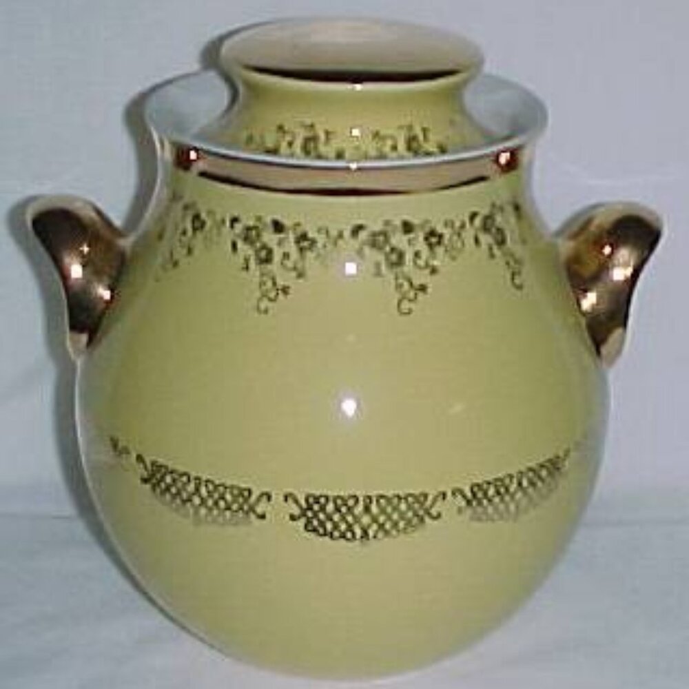 Hall China Gold Squiggle BIG EAR Yellow Cookie Jar with Lid, Made In U.S.A.